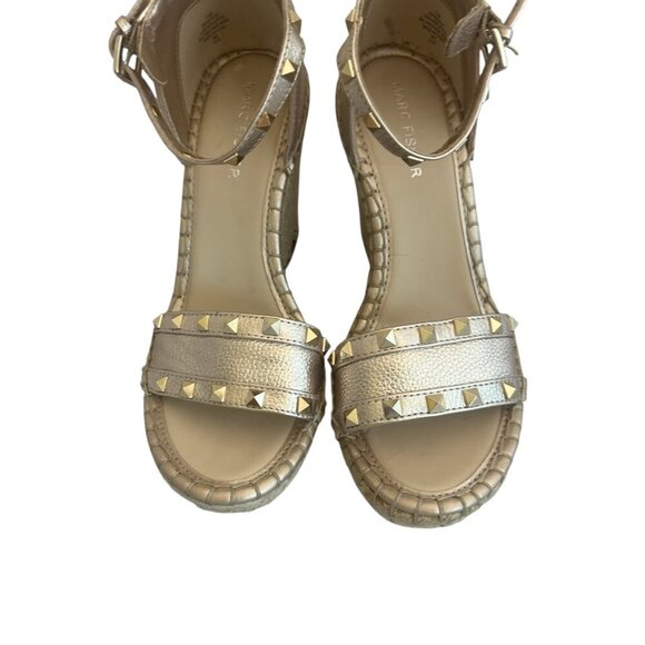 Marc Fisher Kegan Metallic Wedge Sandals Stud Heels Leather Size 7.5 Women's - Picture 4 of 13